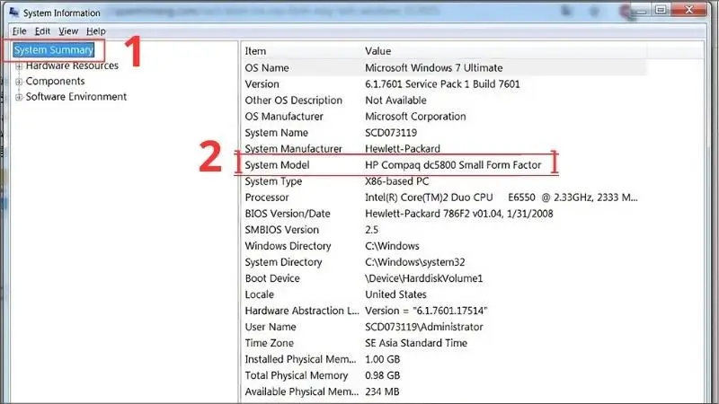 Xem System Model trong System Information